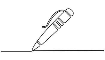 One continuous line drawing of pen writing wave thin stroke. study and education concept in simple linear style vector