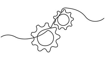 Continuous one line drawing of machine gear. One line drawing illustration of gear wheel. vector