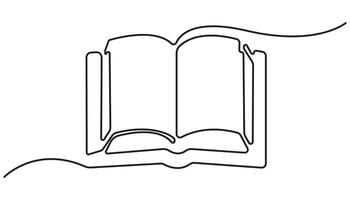 One line drawing of opened book isolated on white background. Continuous one line drawing of open book, Education and knowledge library concept vector