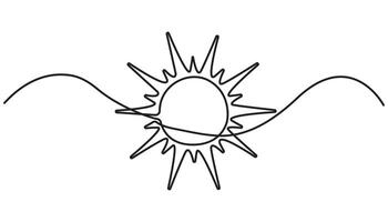 Continuous one single minimal line drawing sun flat vector