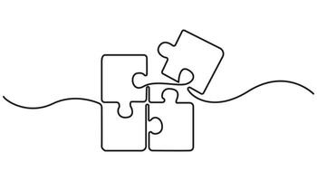 Jigsaw Puzzle Line Icon Editable Stroke Line continuous one line drawing vector