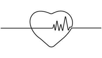 Continuous one line heart pulse symbol drawing. Healthy medicine icon, Continuous Line Drawing vector