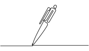 One continuous line drawing of pen writing wave thin stroke. Pencil symbol of study and education concept in simple linear style vector