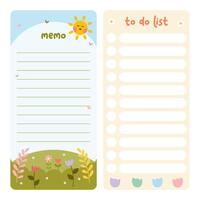 Cute spring to do list planner and reminder. Journal memo with flowers illustration. vector