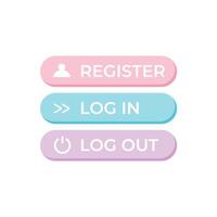 Register, Log in, and Log out button. Pastel colors flat design vector