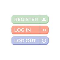 Register, Log in, and Log out button. Cute pastel colors flat design vector