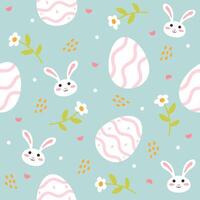 Cute easter eggs and bunny seamless pattern. Colorfull illustration. Tosca Background vector