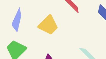 A visually dynamic pattern featuring various floating abstract shapes in multiple colors, scattered in an energetic and balanced arrangement. video