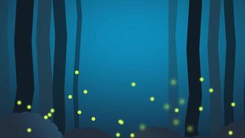 Glowing fireflies light up a dark forest, creating a magical and mysterious scene that represents nocturnal beauty and the wonder of bioluminescence. video