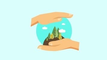 A pair of hands carefully cradles a small ecosystem within a glass sphere, symbolizing the importance of protecting nature and biodiversity. video