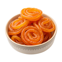 Deep fried crispy jalebi in a bowl isolated on transparent background png