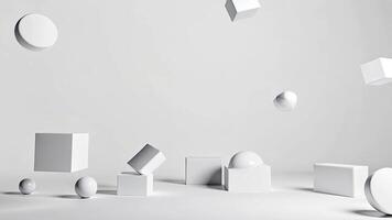 Floating White Geometric Forms A Minimalist Study in Shape and Space video