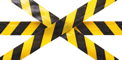 Black and yellow warning tape arranged in a cross shape, isolated on a transparent background png