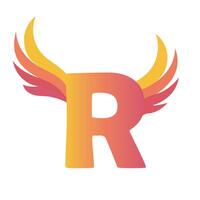 Stylized R Letter Logo with Wings Abstract Design Isolated White Background Branding Symbol vector