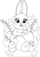 Coloring page. Easter Bunny with Easter Eggs and a Paintbrush vector