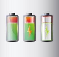 battery indicators with low and high energy level vector