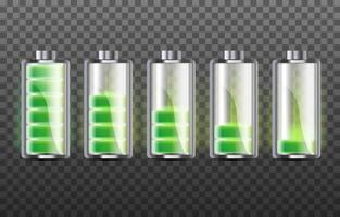 battery charge indicators with green energy levels vector