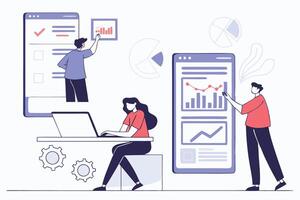 Team Collaboration on Data Analysis and Report vector