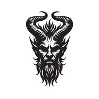 Creepy Devil Head With Horns Drawing vector