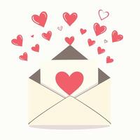 An open envelope with red hearts flying out of it vector