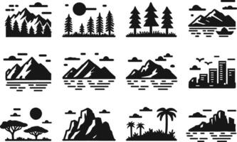 A collection of mountain illustration silhouettes for backgrounds and artwork compositions vector