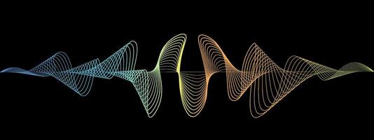 Abstract fluent wavy lines of the sound wave. Dynamic pulsating wave. Musical neon concept, symbols of the frequency of digital music. illustration on a black background vector