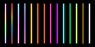 A set of luminous neon lines of rainbow colors. Luminous neon retro lamp tube for the design of the party, web site. Gumming laser rays on a black background vector