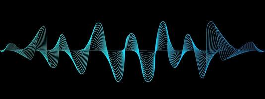 Abstract blue wavy lines of the sound wave. Dynamic gradient pulsating wave. Musical neon concept, symbols of the frequency of digital music. illustration on a black background vector