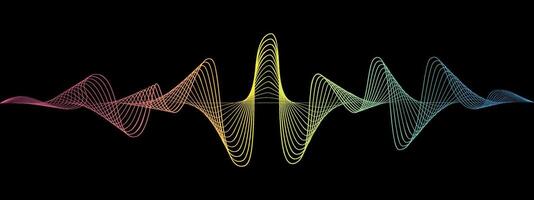 Abstract neon wavy lines of the sound wave. Dynamic pulsating wave. Musical concept, symbols of the frequency of digital music. illustration on a black background vector