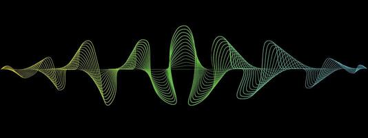 Abstract gradient wavy lines of the sound wave. Dynamic pulsating wave. Musical neon concept, symbols of the frequency of digital music. illustration on a black background vector