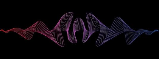 Abstract fluent gradient wavy lines of the sound wave. Dynamic pulsating wave. Musical neon concept, symbols of the frequency of digital music. illustration on a black background vector