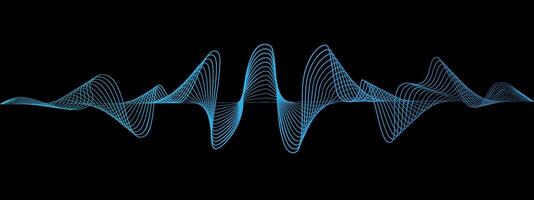 Abstract blue wavy lines of the sound wave. Dynamic pulsating wave. Musical concept, symbols of the frequency of digital music. illustration on a black background vector