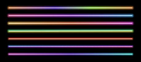 Set of glowing neon lines of rainbow colors. Luminous neon lamp tube for party design , website. retro glowing laser beams on black background vector