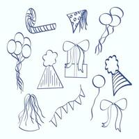 a set of doodles of various items for a birthday party vector