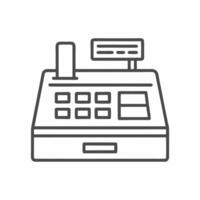 Creative flat line icon of a cash register surrounded by essential retail elements in a style design vector