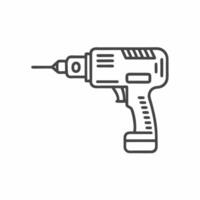 Detailed flat line illustration of a cordless drill showcasing modern design and utility for various DIY projects and home improvements vector