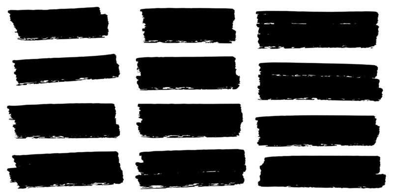 Set of ink brush strokes, brushes, lines, black paint, grungy. hand drawn graphic element isolated on white background