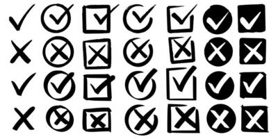 set of hand drawn check marks. checklist marks icon. doodle illustration. vector