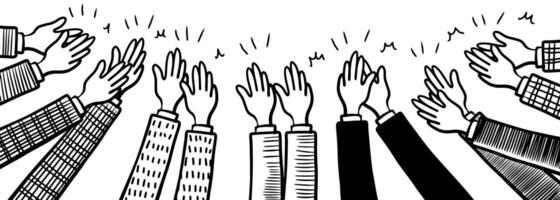Applause hand draw, doodle clapping ovation. thumbs up gesture isolated on white background vector