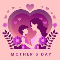 Mothers day card with mother and child in heart shape vector
