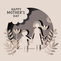 Mother and child in paper cut style background for mother's day vector