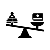 Symbolic illustration of a balance scale with books and a person, depicting the contrast between knowledge and personal life in a metaphorical way png