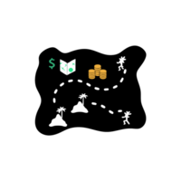 treasure map illustration with a path leading through mountains and coins, symbolizing the pursuit of wealth and adventure png