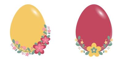 Red And Yellow Eggs With Flower And Leaf Decoration vector