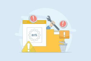 HDD repair concept. Recovery process. Data recovery, data storage backup, hardware disk repair service. illustration in flat cartoon design on background. vector