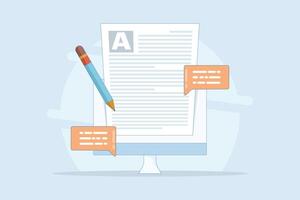Blog concept, Content Marketing, Blog and SMM concept in flat design. Blog page filled with content. The process of uploading articles and media materials. Flat design illustration in the background. vector