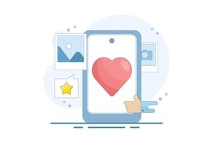 Social media and technology concept with smart phone, such as buttons and geometric shapes, chat. Online social communication app concept. Cartoon design illustration in the background. vector
