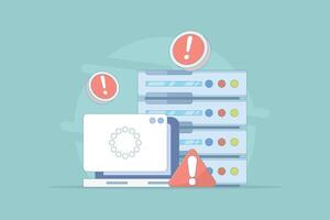 Server Down Concept. Website page is not accessible due to Poor Hosting Quality. Server errors and failures, Traffic Flood, and DNS Issues. Service disconnected. Flat illustration. vector