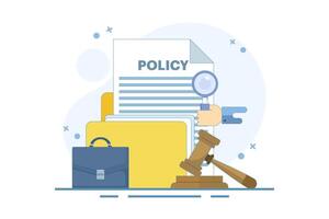 Legal Policy Concept. Legal Notice Document with Judge's Hammer. Legal Notice Document with Judge's Hammer. Corporate documents, agreement and protection review. Flat design on background. vector