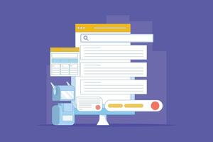 AI based search result concept, Artificial intelligence integrated with search engine, AI search result. AI search application, displaying content based on data. flat illustration on background. vector
